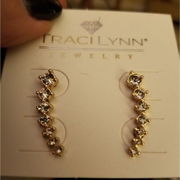 TRACILYNN GOLD DROP EARRINGS W/ CZS - Picture 1 of 3
